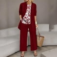 thumbnail image 5 of Textilo 3 Piece Lounge Sets for Women 3/4 Sleeve Cardigan Sleeveless Floral Top Wide Leg Pants Sweatsuit Sets Lounge Business Sets with Pockets,Wine 2XL, 5 of 5