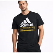 New Mens adidas Logo Printing Pattern Crew Neck Short Sleeve Black T-Shirt