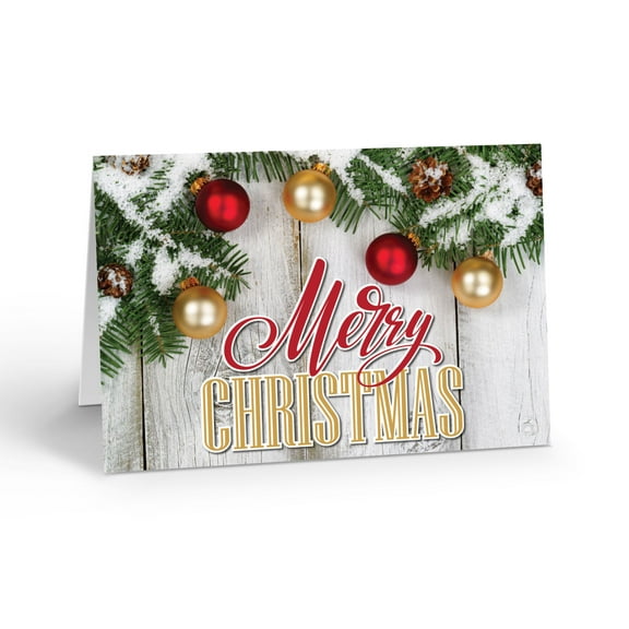 Traditional Rusitc Merry Christmas Card - Blank Interior - 12 Holdiay Cardsa and