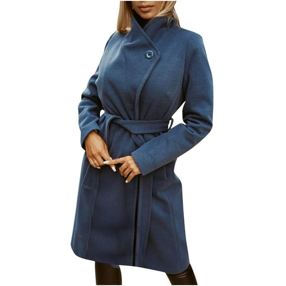 Womens Trench Coat Long Womens Autumn And Winter Lapel Belt Woolen Cloth Coat Trench Jacket Long Overcoat Outwear