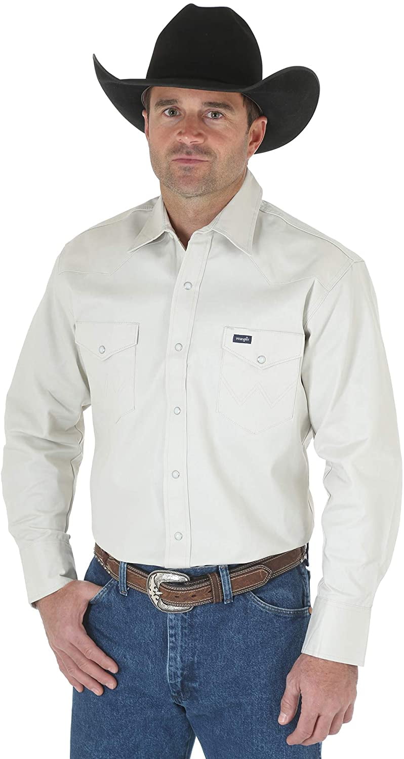 wrangler men's authentic cowboy cut work western long-sleeve firm finish  shirt,stone,xx-large 