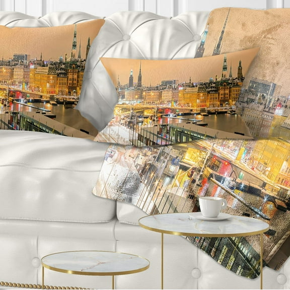 Designart Stockholm Cityscape Panorama - Cityscape Photo Throw Pillow - 12x20