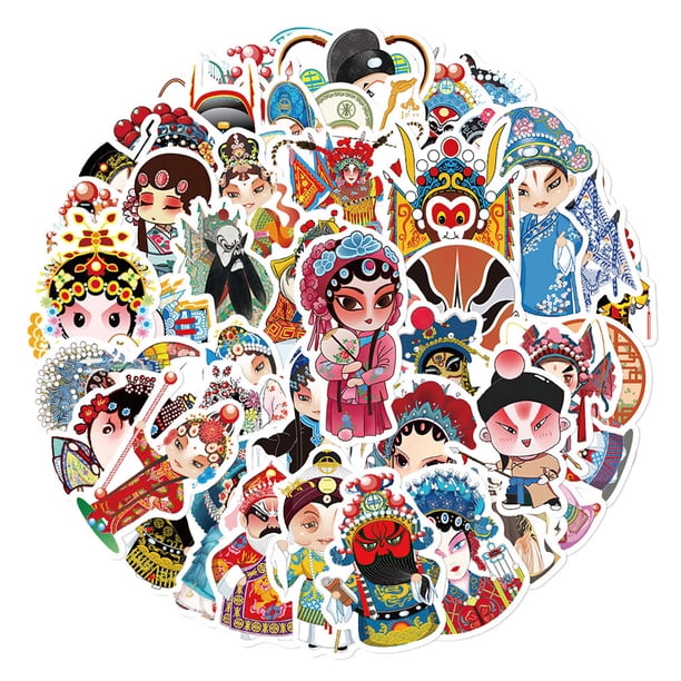 Pegatinas de anime de la ópera de Pekín, paquete de 50 unidades, 3-8 cm, decorativas
