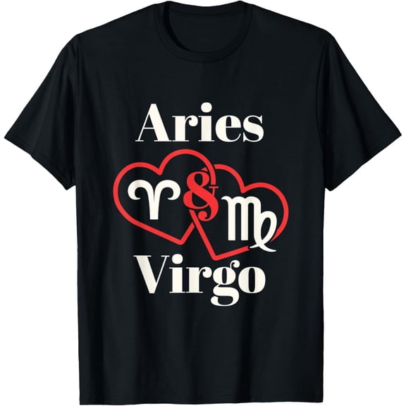 Aries Virgo Zodiac Couples Astrology Heart Valentines Day T-Shirt