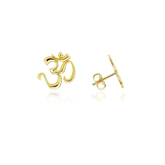 Yellow Gold Spiritual Om Symbol Hindu Stud Earrings (14K)