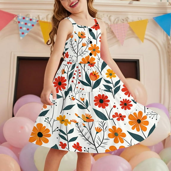 ATOGUTA Girls Flower Girl Dresses Skater Twirl A Line Dress Summer Sleeveless Dress for School Casual Beach Multicolor, Size 2-12 Years