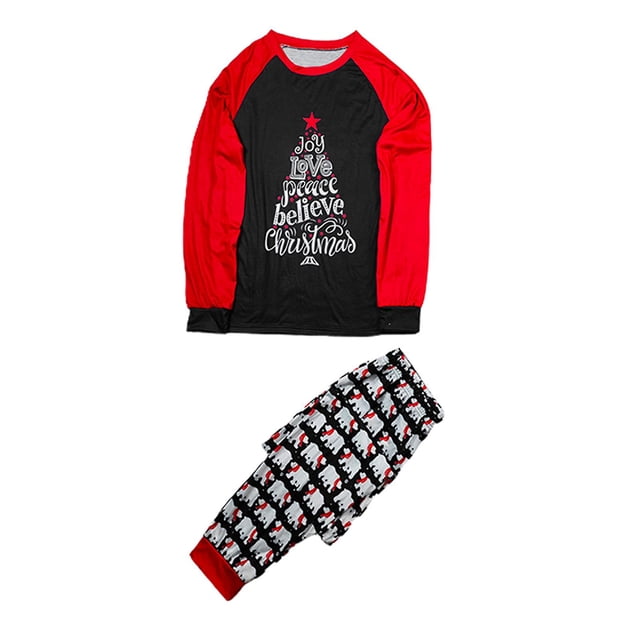Pyjamas de Noël Amples pour la Famille à Manches Longues Col Rond Vêtements de Nuit Mode Décontractée Ensemble de Vêtements de Maison