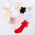 thumbnail image 3 of Toddler Baby Girls Knee High Stocking Cotton Tube Ruffled Breathable Socks Solid Color Bowknot Spring Summer Autumn for 0-3Years, 3 of 9