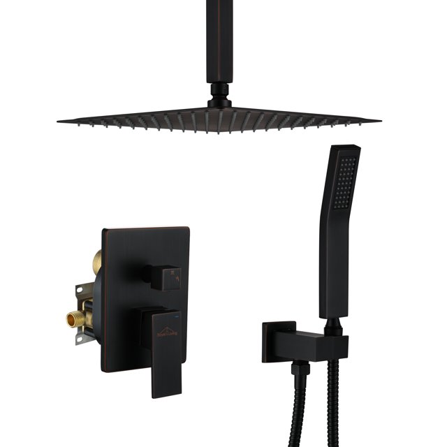 Boyel Living Bathroom Luxury Shower System Set 12 Inch Rainfall Shower Head System High Pressure Rainfall Shower Faucet in Oil Rubbed Bronze Shower Head,Ceiling-mounted