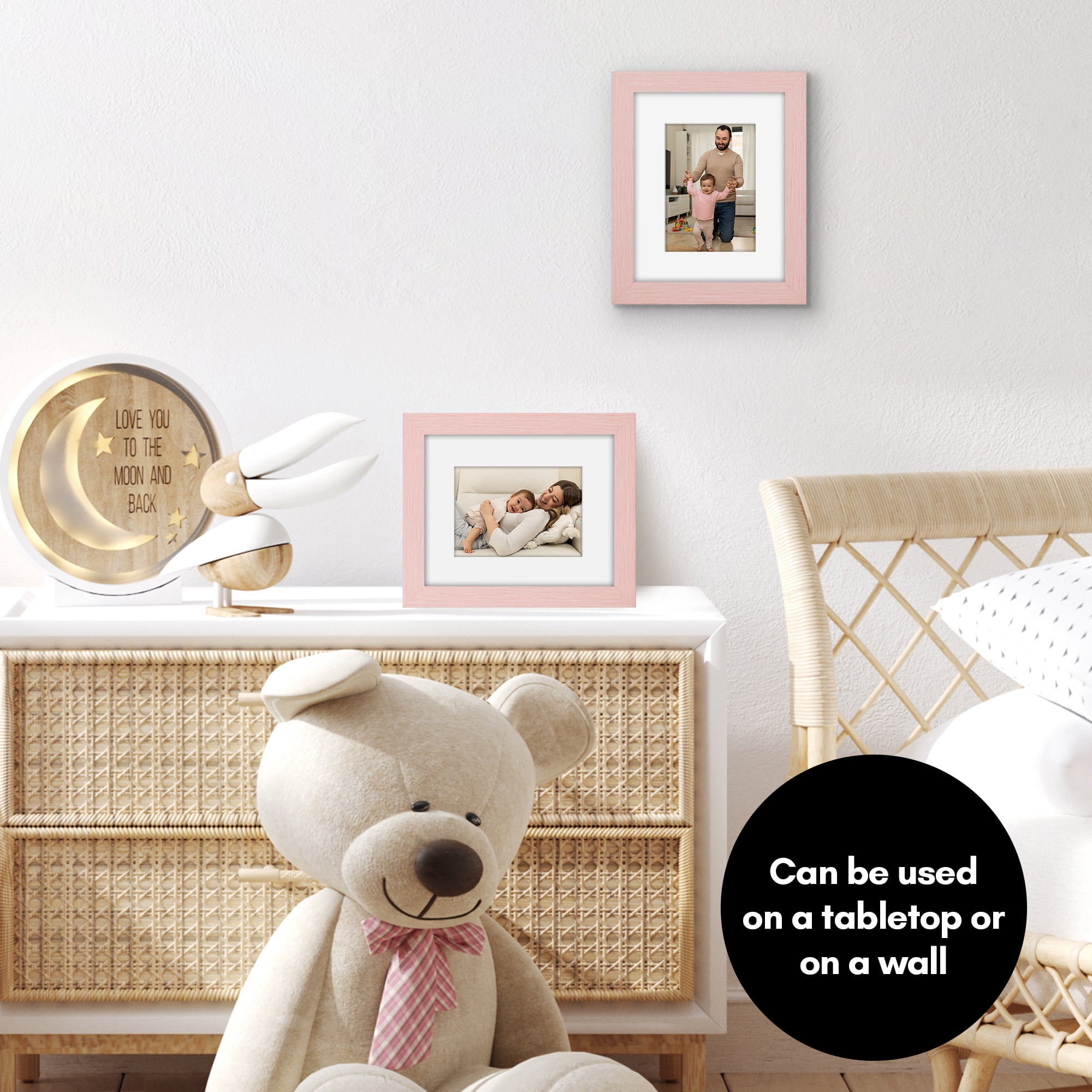 Americanflat 8x10 Picture Frame with Shatter-Resistant Glass Fits 5x7 with Mat Display Photo Hudson Distressed - Pink