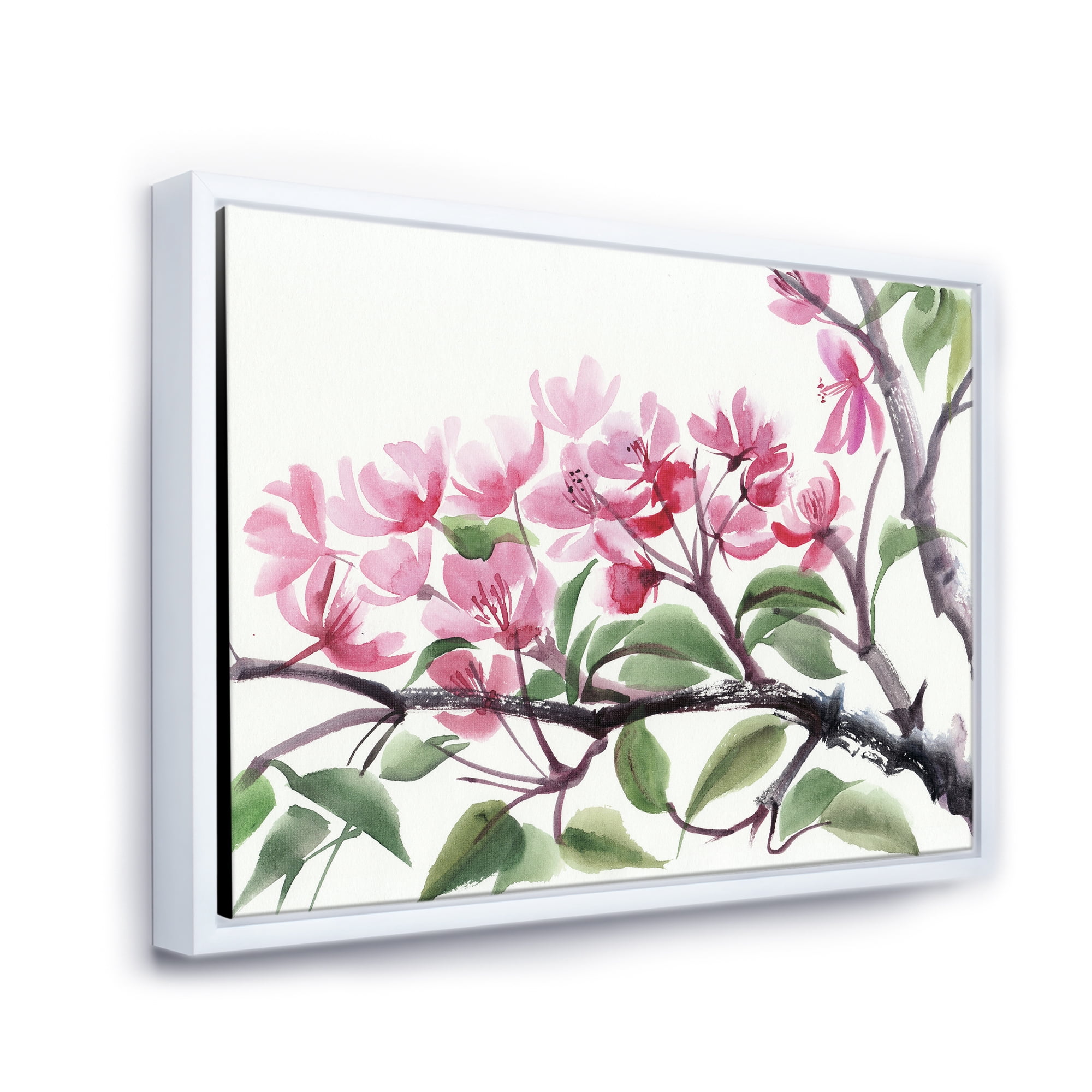 Designart 'Pink Blossoming Floral Tree' Traditional Framed Canvas Wall Art Print