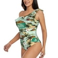 thumbnail image 3 of Yiaed Colorful Hawaii Palms Print Women One Piece Swimsuits Tummy Control One Shoulder Bathing Suits Pattern Ruffle Swimwear-Large, 3 of 8