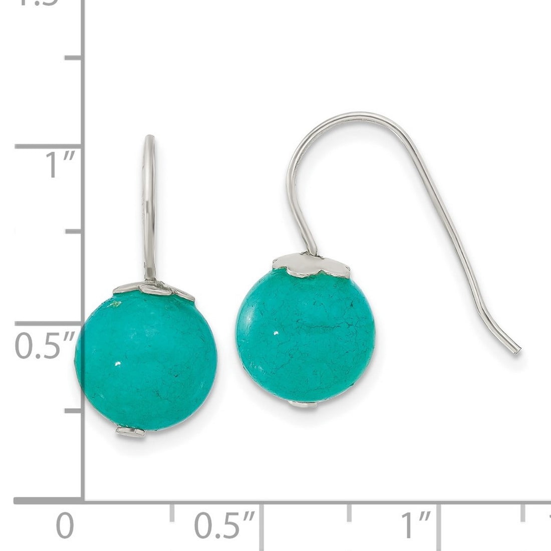 925 Sterling Silver 10mm Blue Green Dyed Jade Shepherd Hook Earrings 21x10mm Wide Stud Earring for Women