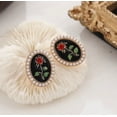 thumbnail image 3 of Clip on 1" gold and black red rose oval earrings w/white pearl edges, 3 of 4