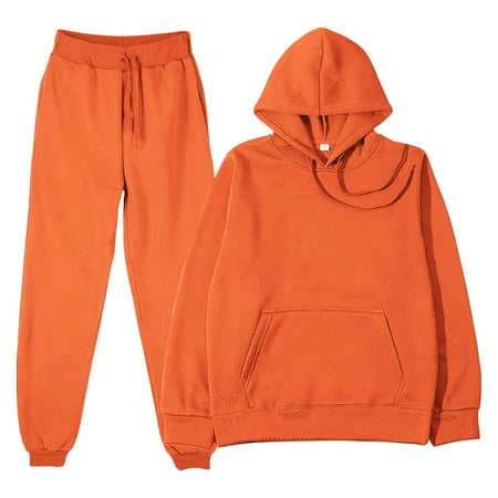 Baqcunre Women s Trousers Suit  Women s Solid Color Sweater Casual Set Sportswear Long Sleeve Long Pants Two Piece Set Orange 2XL