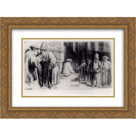 Rembrandt 2x Matted 24x18 Gold Ornate Framed Art Print 'Jews in the Synagogue'