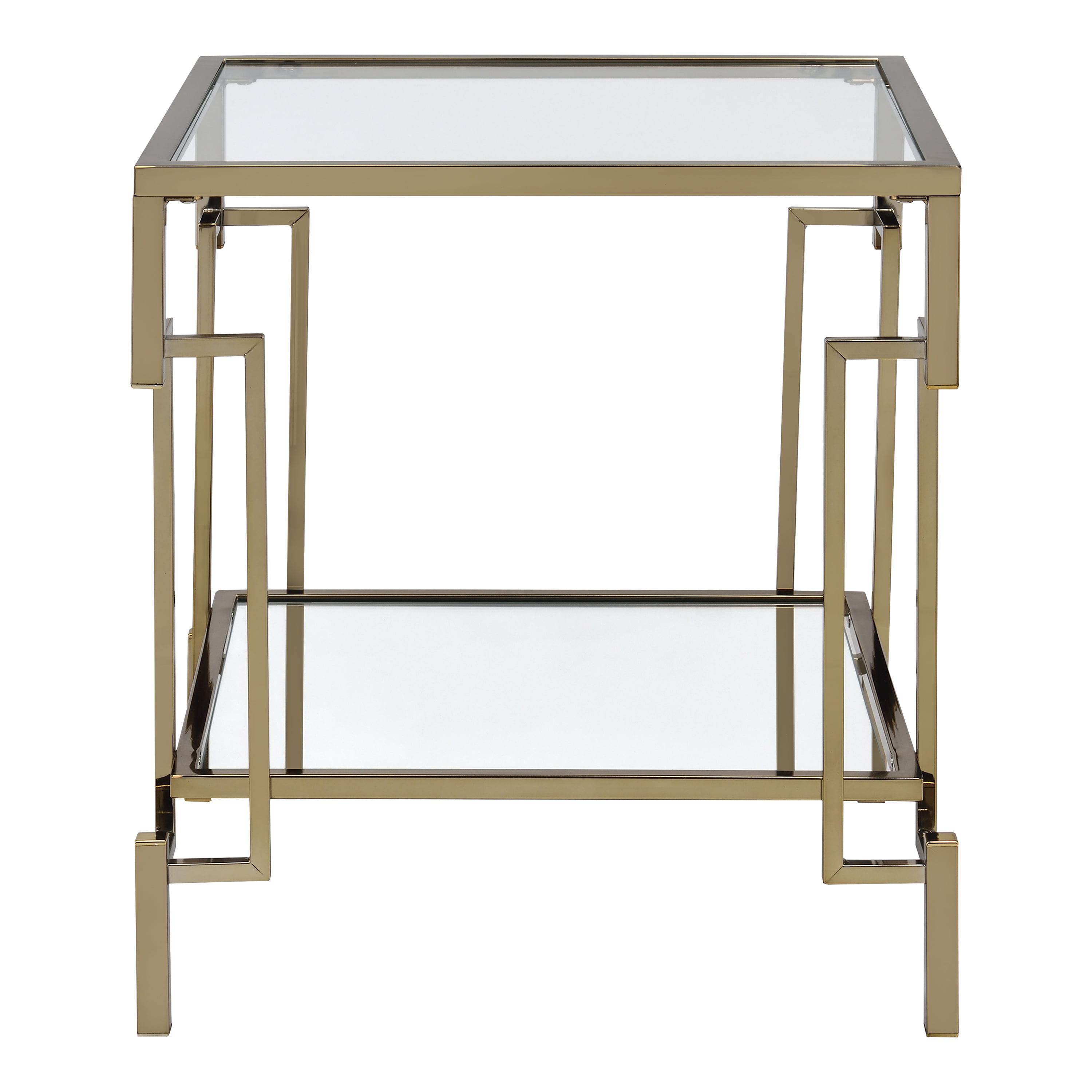 Furniture of America Triste 1-Shelf Glass Top and Metal Champagne End Table