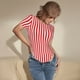 thumbnail image 3 of Balery Red And White Stripes Body de cuello redondo de manga corta para mujer Tops de manga corta Tops básicos-Large, 3 of 7