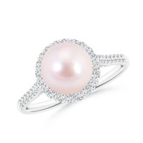 ANGARA Japanese Akoya Cultured Pearl Diamond Halo Ring in 14K White Gold for Women | June Birthstone, Birthday, Anniversary, Jewelry Gift for Women | Pearl Ring