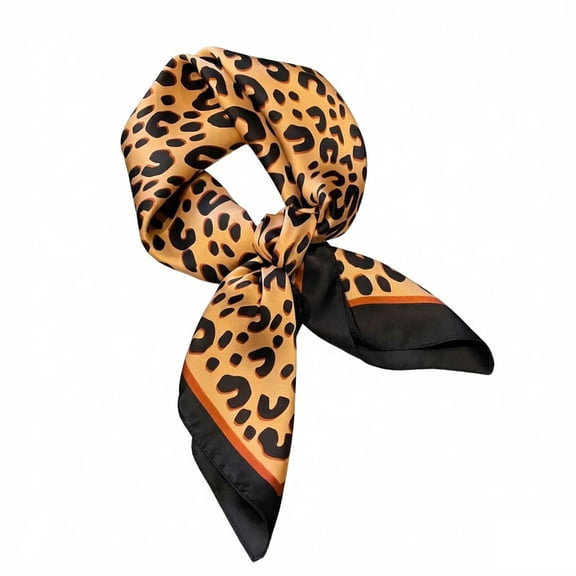 Yuanlong Womens Scarves Leopard Print Satin Head Bandana Retro Trendy Party Everyday Wear Neck Scarf