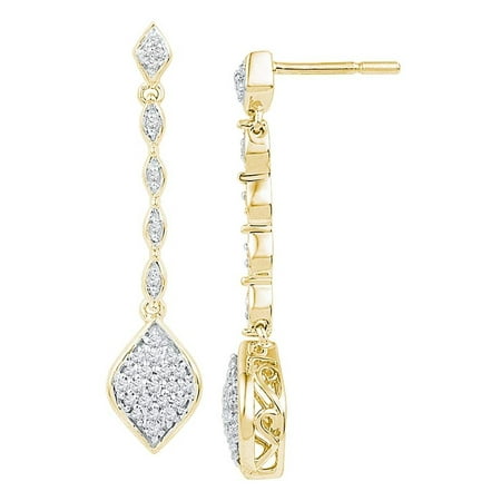 Designer Wood Earrings - Diamond Drop Dangle Earrings 10k White Gold Designer Style Hanging Illusion Set Polished Fancy 1/4 CT