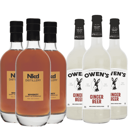 Nkd Distillery Whiskey 3 Pack Alternative Premium Non-Alcoholic Spirit 750 ML Bottles w 3 Pack Owen’s Mixers Ginger Beer 750 ML Bottles - Perfect for Mocktails - A