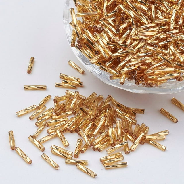 Glass Twisted Bugle Beads Metallic Colours Gold 12x2mm Hole: 0.5mm about 555pcs/50g