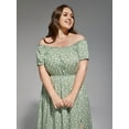 thumbnail image 4 of CurveSoul Plus Size Womens Summe Green Floral Off-Shoulder Split Maxi Dress, 4 of 6