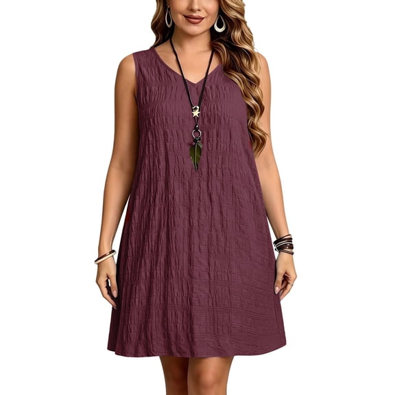 ZHOGXU Summer Casual Womens Dresses Sleeveless V Neck Loose Fit Dresses Fancy,Vacation