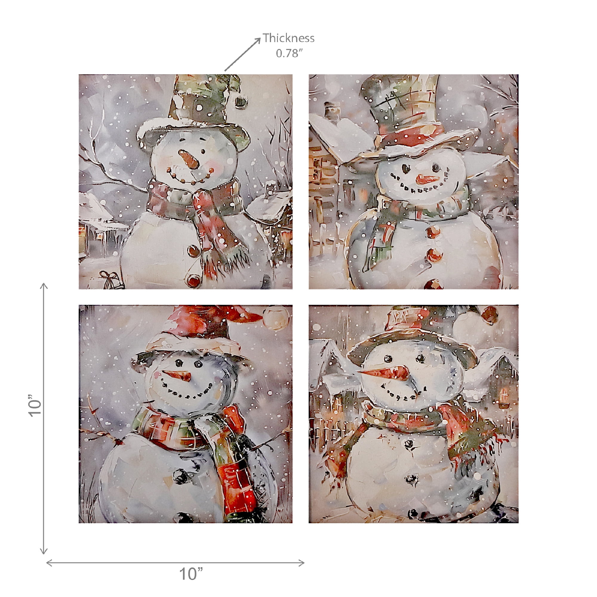 Canvas Wall Art Asstd (Snowman) - Set of 4