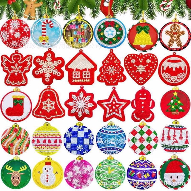 Yuarrent 30 unids/set fácil de colgar pintura de diamantes colgante de árbol de Navidad pintura de diamantes Navidad Kits de decoración para fiestas