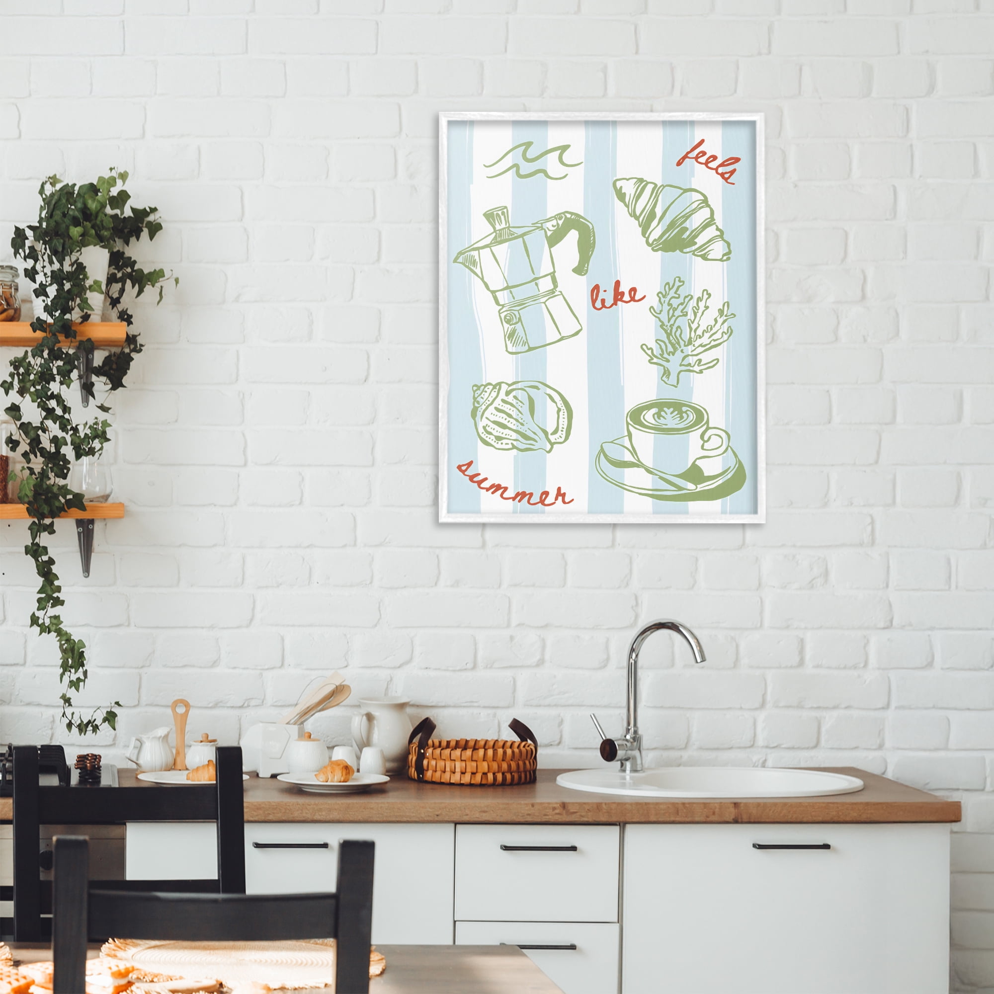 Stupell Industries Feels Like Summer on Stripes White Framed Giclee Art, design by The Prints Vibe
