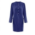 thumbnail image 4 of LowProfile Dresses for Women Casual Winter Fall Plus Size Long Sleeve O-Neck Cotton Linen Button Shirt Crewneck Loose With Two Pockets Fashion Dress Blue 3XL, 4 of 6