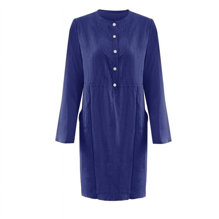 LowProfile Dresses for Women Casual Winter Fall Plus Size Long Sleeve O-Neck Cotton Linen Button Shirt Crewneck Loose With Two Pockets Fashion Dress Blue L - Walmart.com LowProfile Dresses for Women Casual Winter Fall Plus Size Long Sleeve O-Neck Cotton Linen Button Shirt Crewneck Loose With Two Pockets Fashion Dress Blue L - Walmart.com