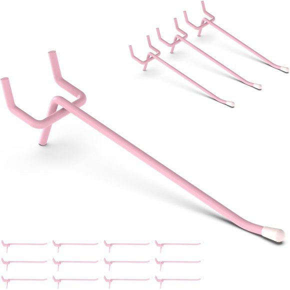 TRAHOO-Pegboard Hooks 4 Inch 50PC, Pink Peg Board Hooks, Fit 1/4" or 1/8" Pegboard, Ideal Peg Board Organizer Accessories for Wall Display, Crafts Organization, Kitchen Organizer, DIY (Pink, 4")