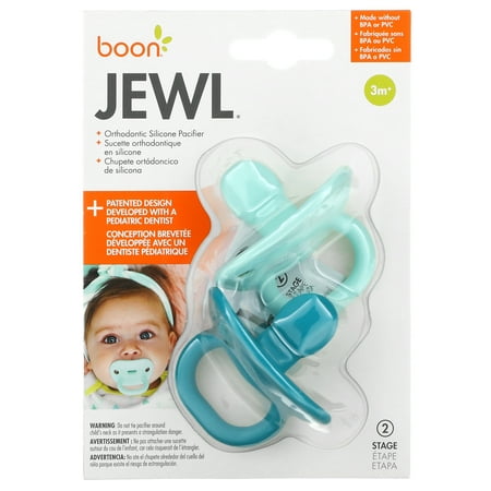 UPC: 0669028112722 | Boon JEWL Biometric Silicone Baby Pacifier – 3+ Months – Blue – Comfortable Silicone Orthodontic Baby Pacifiers with Soothing Gem Shaped Nipple – 2 Count
