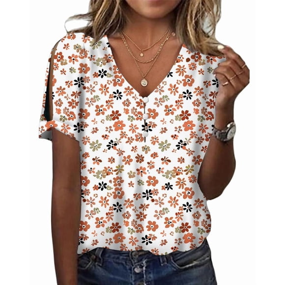 Tops HOTYD para mujer, manga corta, algodón, estampado floral, 4XL