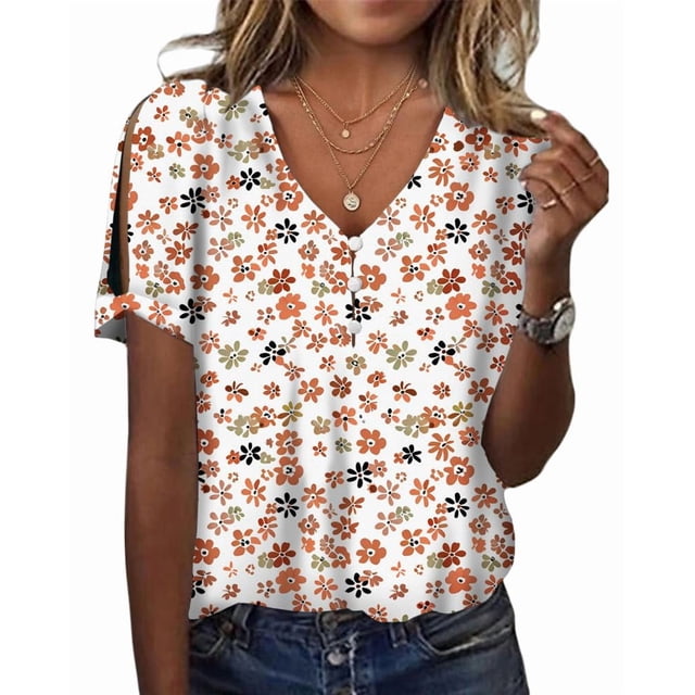 Tops HOTYD para mujer, manga corta, algodón, estampado floral, 4XL