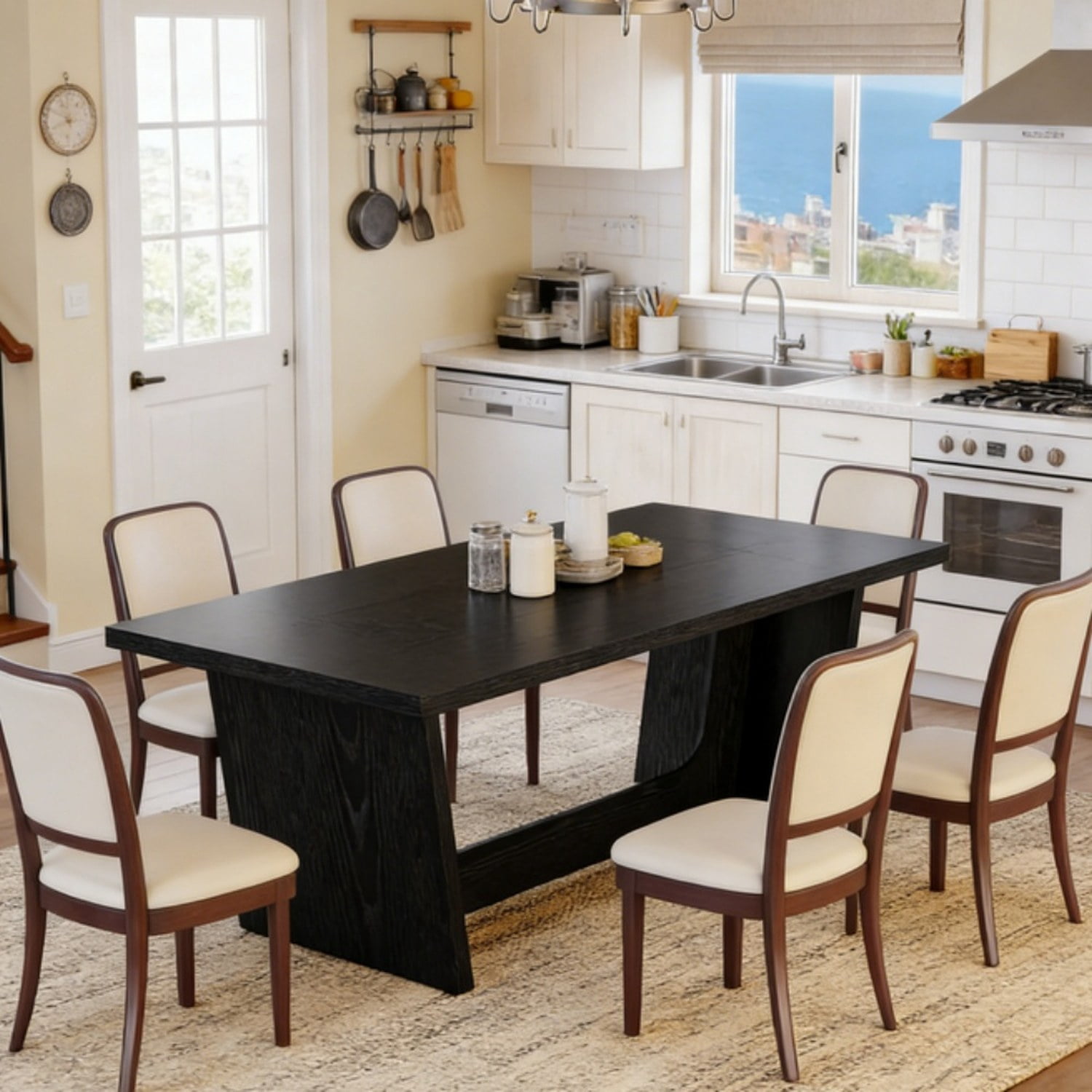 Dining Table, Rustic Farmhouse Wooden Table for 6-8 People, 70.87 in W x 31.3 in D x 29.92 in H