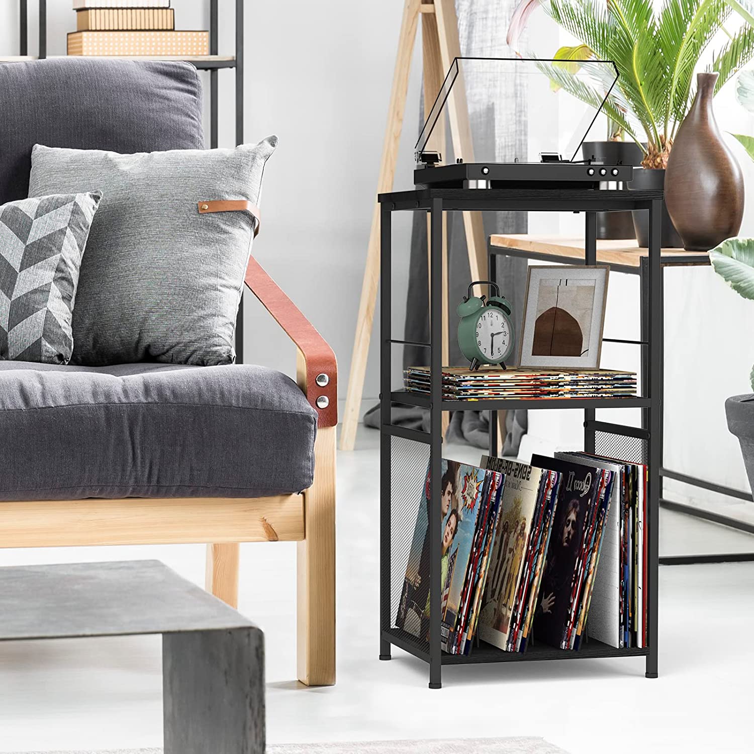 Oumilen Indoor Storage Wood Rectangle End Table, Black