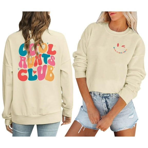 Fshinging Women Hoodies & Sweatshirts Cool Aunt Club Crewneck Casual Long Sleeve Letter Print Ladies Outfits