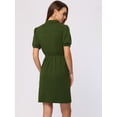 thumbnail image 3 of Vestidos casuales para mujer con cuello de muesca y botón frontal con cordón, vestido de manga corta Verde XL, 3 of 6