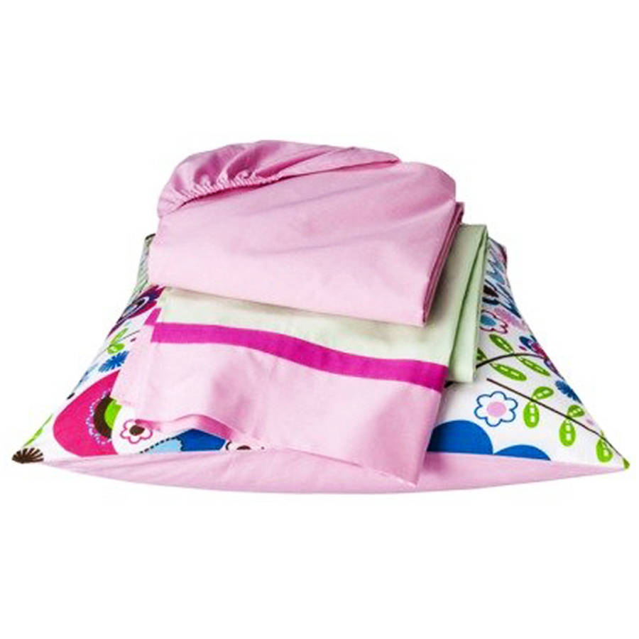 Bacati - Botanical 3-Piece 100% Cotton Percale Toddler Sheet Set, Pink