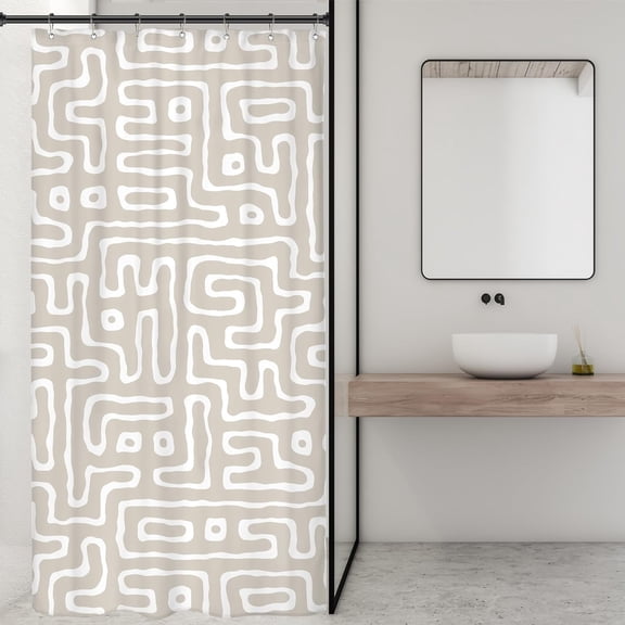 Small Stall Abstract Beige White Shower Curtain Boho Modern Minimalist Geometric Simple Art Line Trendy Neutral 36Wx72H Inch Aesthetic Fabric Decor Bathroom Polyester Waterproof 7 Pack Hooks