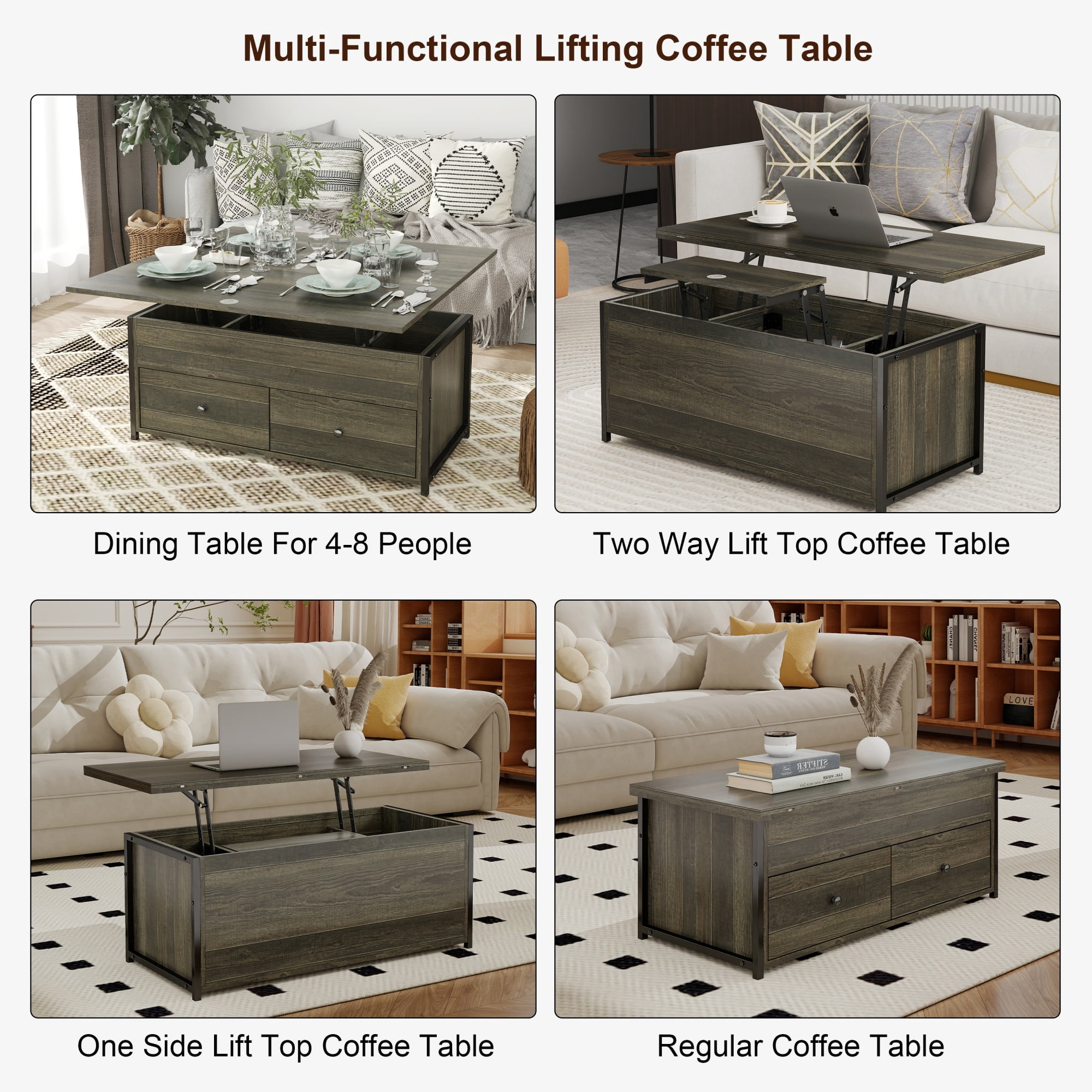 Manora Lift Coffee Table Manora Coffee Table Contemporary Storage Chipboard Coffee Table with One Coffee Table, Gray