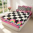 thumbnail image 2 of Manfei Modern Checkered Zipper Queen Comforter Set with Fitted Sheet and 2 Pillowcases,Geometric Check Zipper Bedding Set,Black White Pink,Pink Reversible,4pcs, 2 of 8