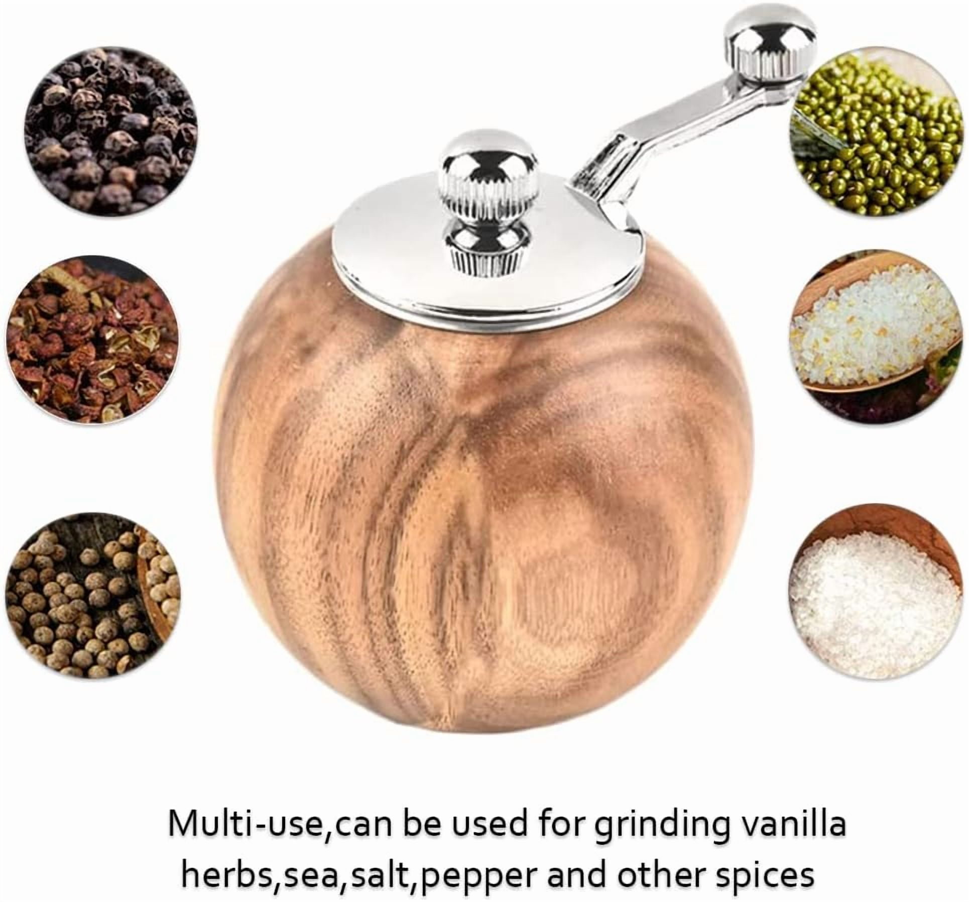 Salt Pepper Grinder, Manual Salt And Pepper Mill Wooden Refillable Ceramic Grinding Cores