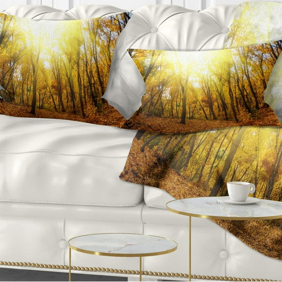 Designart Yellow Autumn Forest in Sunlight - Forest Throw Pillow - 12x20