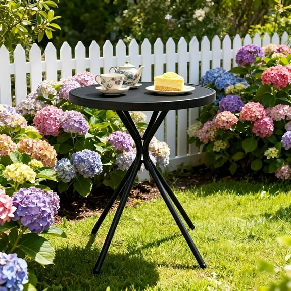 Outdoor Folding Round Side Table - Weatherproof Metal Bistro Table with Glass Top for Patio Balcony Garden