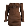thumbnail image 5 of Tiqkatyck Dresses for Women Date Night, Women's Long Sleeve Wrap Chest Dress with Pleated Front Strap Flared Sleeve Bodycon Dress, Summer Dresses for Women 2024 Coffee, 5 of 7